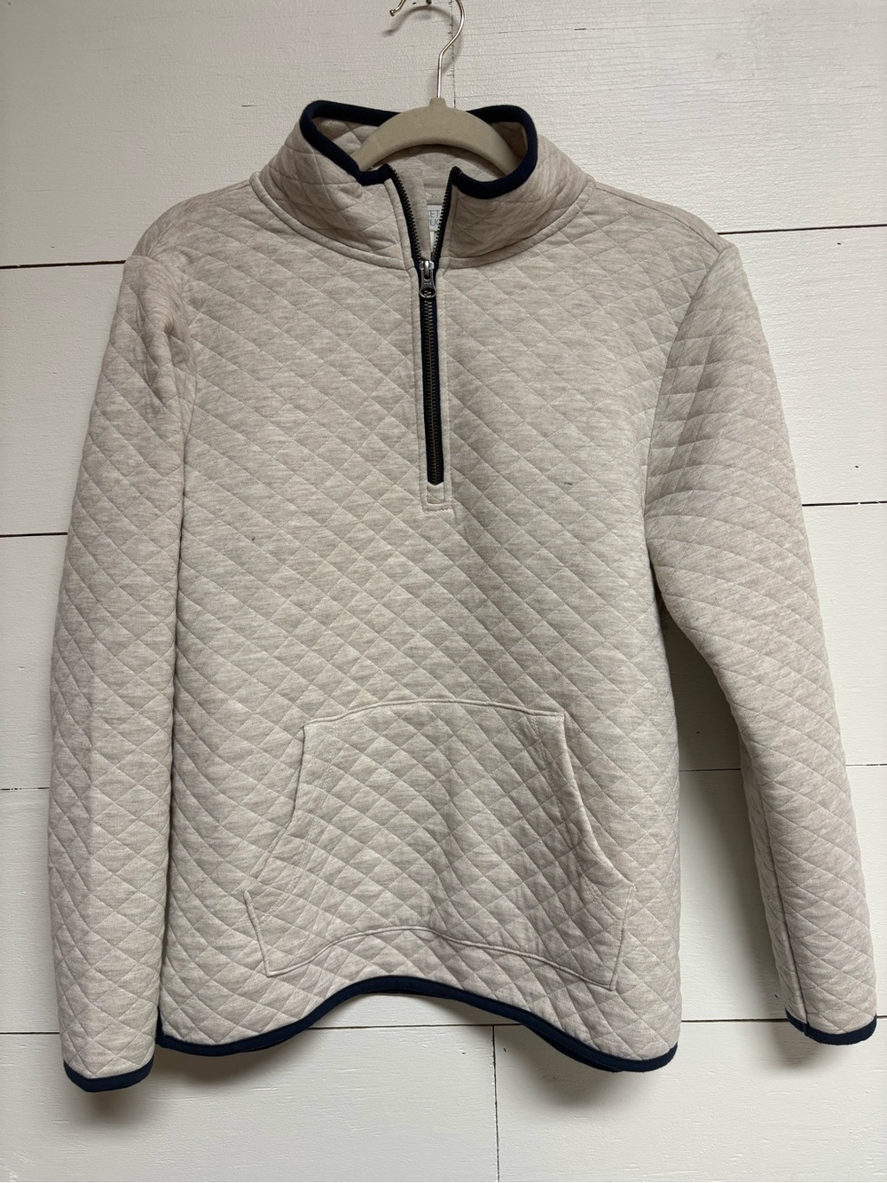 Quilted Half-Zip Pullover Sweater in Light Beige